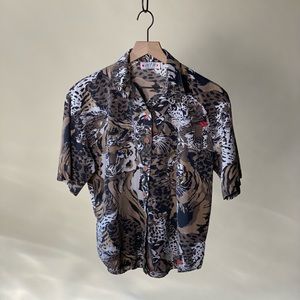 Vintage Tiger print button down shirt